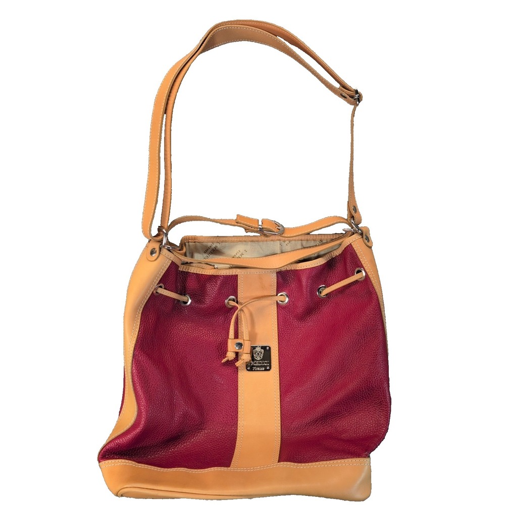 I MEDICE FIRENZE Yellow Tan VTG Pebbled Drawstring Leather Bucket Purse "Rare"